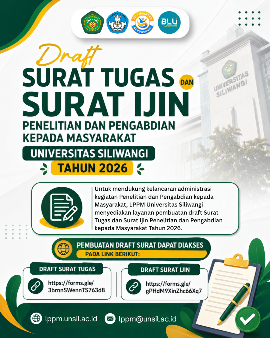 Draft Surat Tugas dan Surat Ijin Penelitian dan Pengabdian kepada Masyarakat Tahun 2026