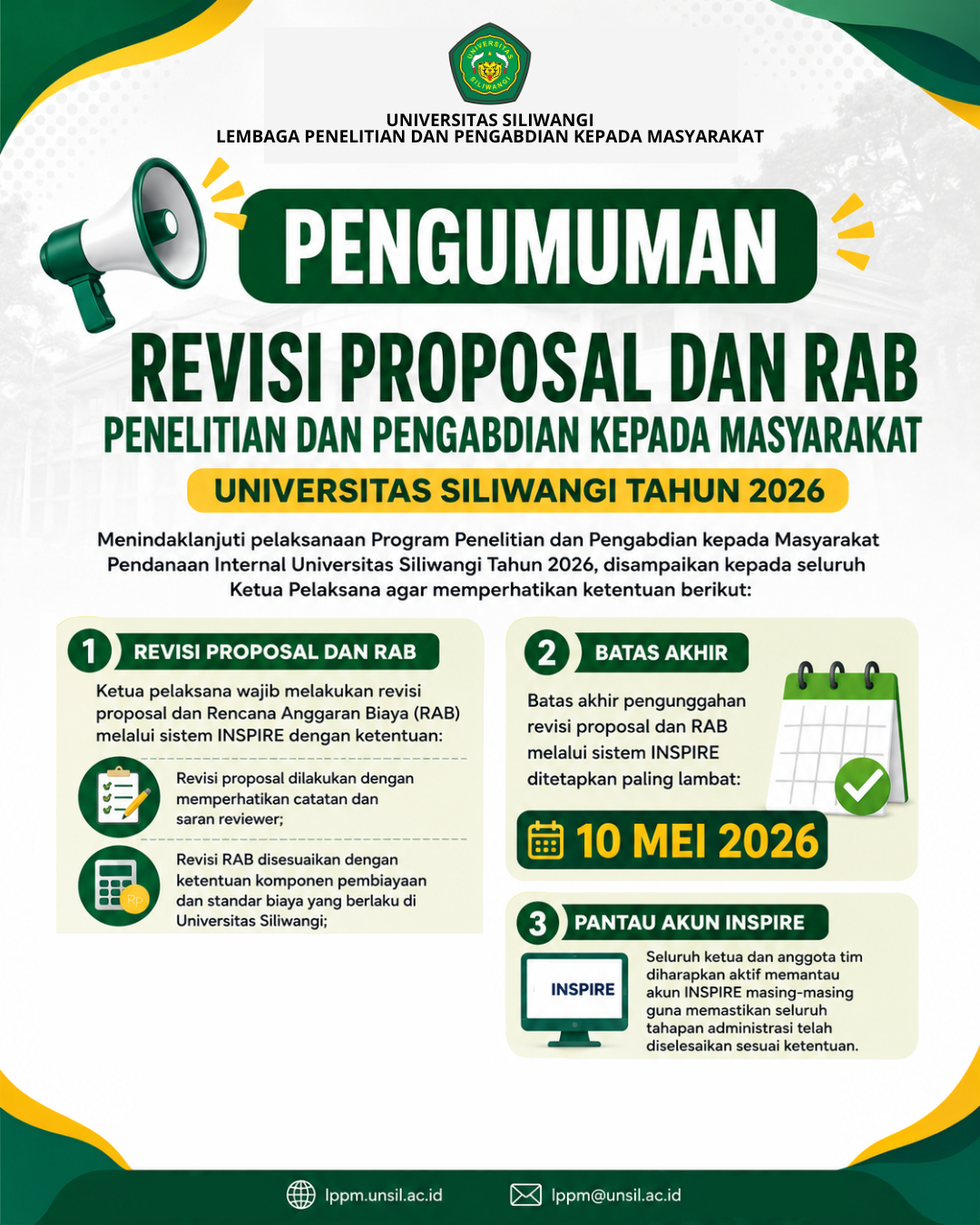 Pemberitahuan Revisi Proposal dan RAB Penelitian dan PKM Tahun 2026